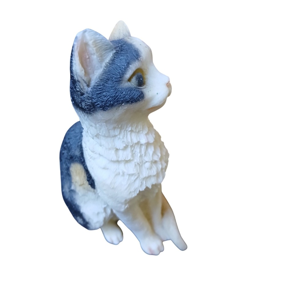 Miniature Calico Cat Figurine Sitting Textured Resin Kitten Statue 4.5 Inch - Picture 3 of 8